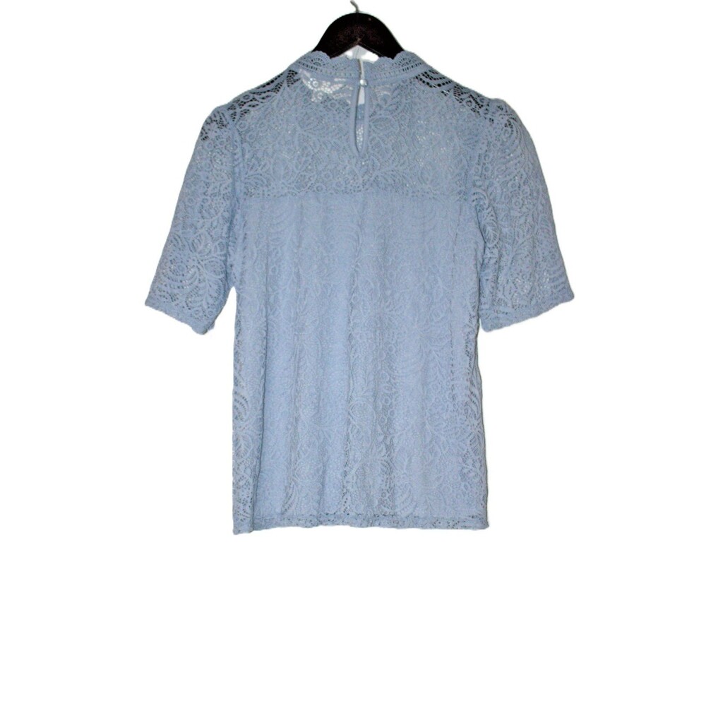 Adiva Womens Size Medium Lace Floral Top Blouse Short Sleeve Boho Light Blue - Picture 4 of 9